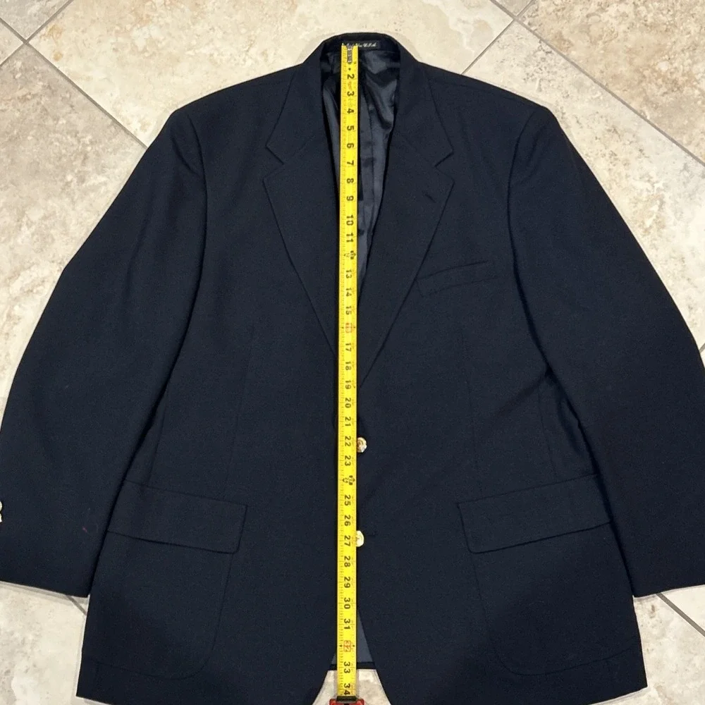 Pierre Cardin Gold Crest Blazer Mens 48R Navy Blue Two Button Classic Jacket USA